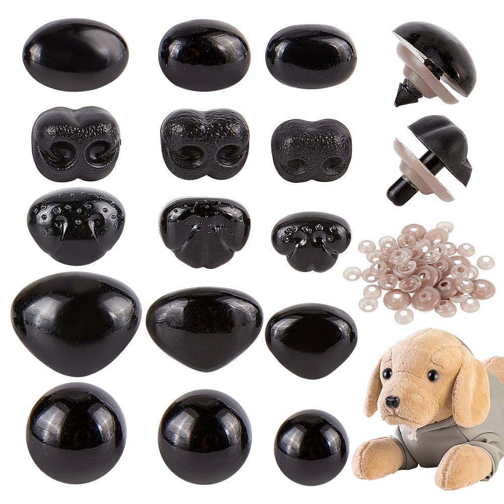 PH PandaHall 150 Sets Black Safety Eyes and Noses, 15 Styles Plastic Crochet Eyes and Noses with Washers Teddy Bear Eyes for DIY Puppets Stuffed Animals Craft Making
