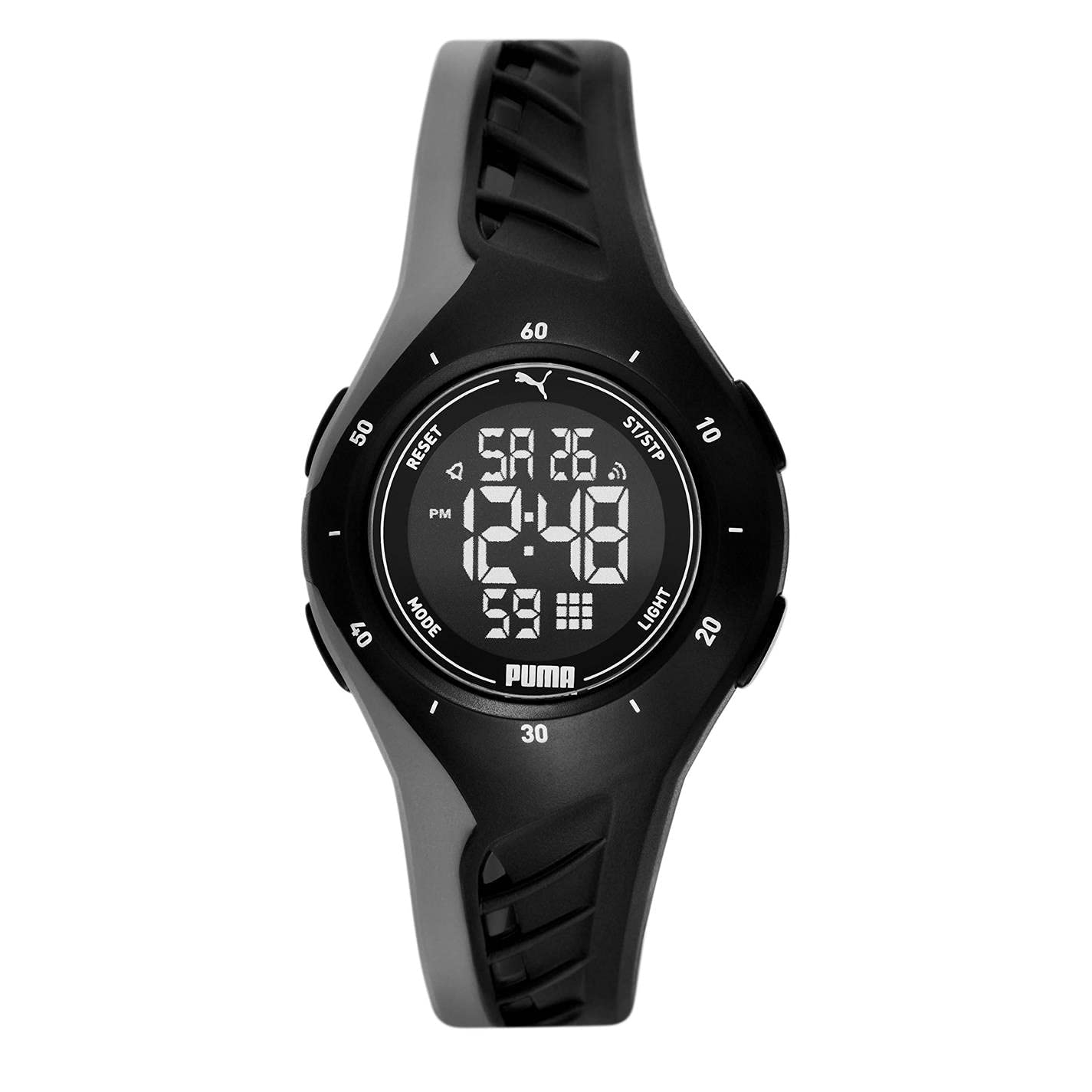 PUMA Watch for Unisex PUMA 3, Digital movement, 40mm Black Polycarbonate case with a Polyurethane strap, P6011