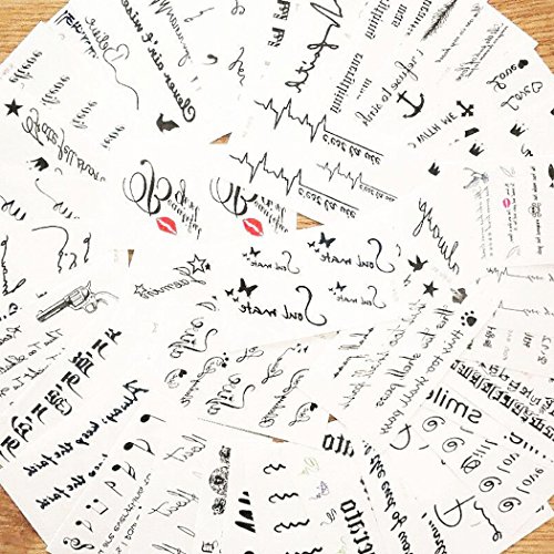60 Sheets Temporary Tattoo Stickers Various Designs Removable Waterproof Temporary Tattoos Body Art Sticker Sheet Paper ( Wings, Letters, Stars, Queen, Cats, Totem, Cardiogram hot Etc. )