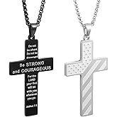 Mikovivi 2pcs Cross Necklaces for Men, Stainless Steel American Flag Bible Verse Cross Charm Necklace Silver Black Pendant Chain Dad Husband Men Religious Jewelry Gifts