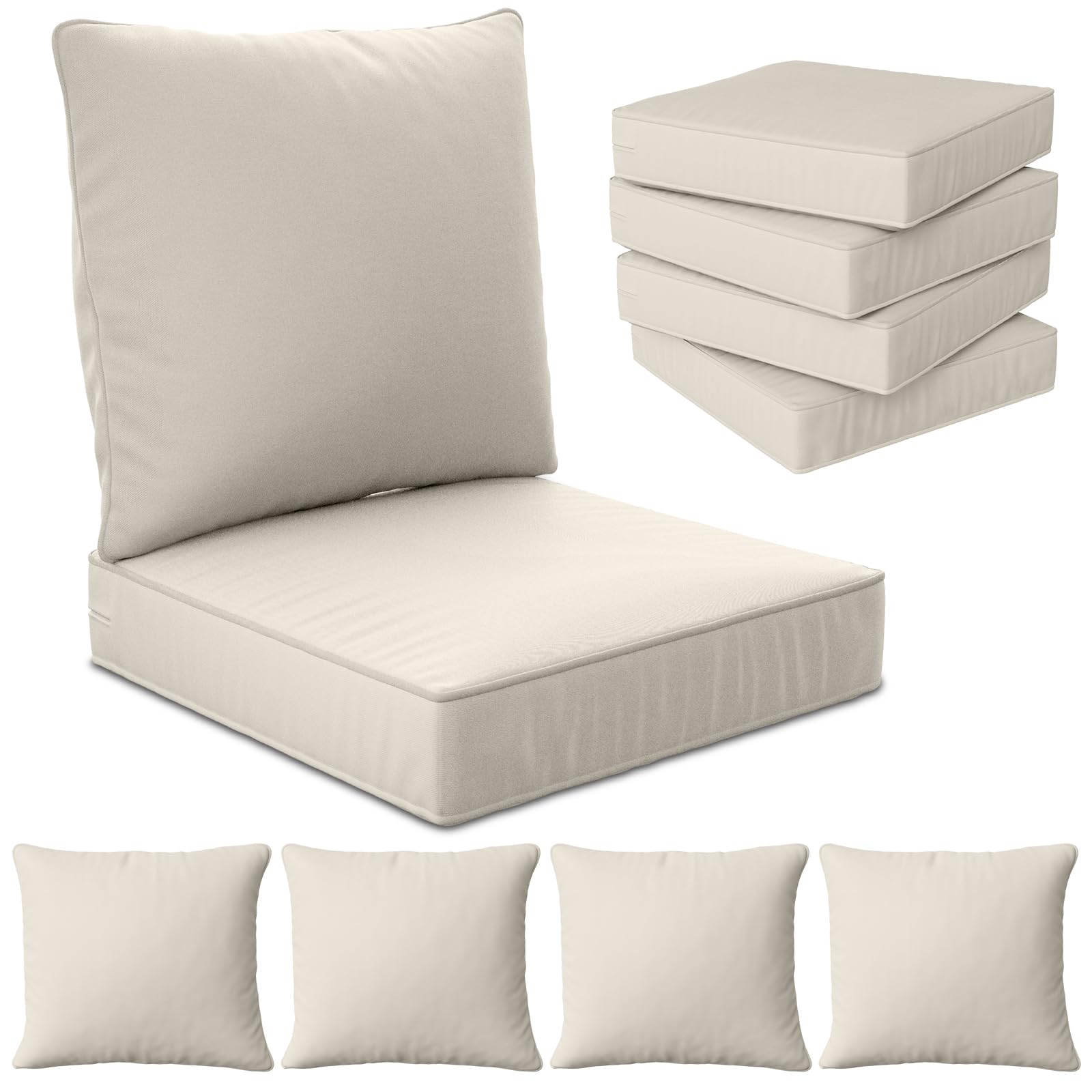 Photo 1 of 24" x 24" x 6" Outdoor Deep Seat Cushions Set - 4 Set Waterproof & Fade Resistant Patio Furniture Replacement Cushions, Non-Slip Outdoor Cushions Fit Loveseats, Couches, Chairs, and Sofas.