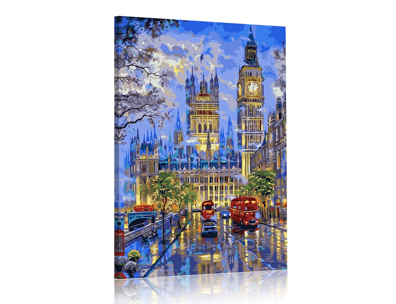 TISHIRON Canvas Wall Art Big Ben Painting London Cityscape Picture Prints England Night View Modern Artwork Wall Decor for Living Room Bedroom Stretched Framed Ready to Hang 18"x 12"