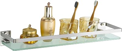 SAYAYO 50cm Tempered Glass Wall Shelf with SUS304 Rail Brushed Finish
