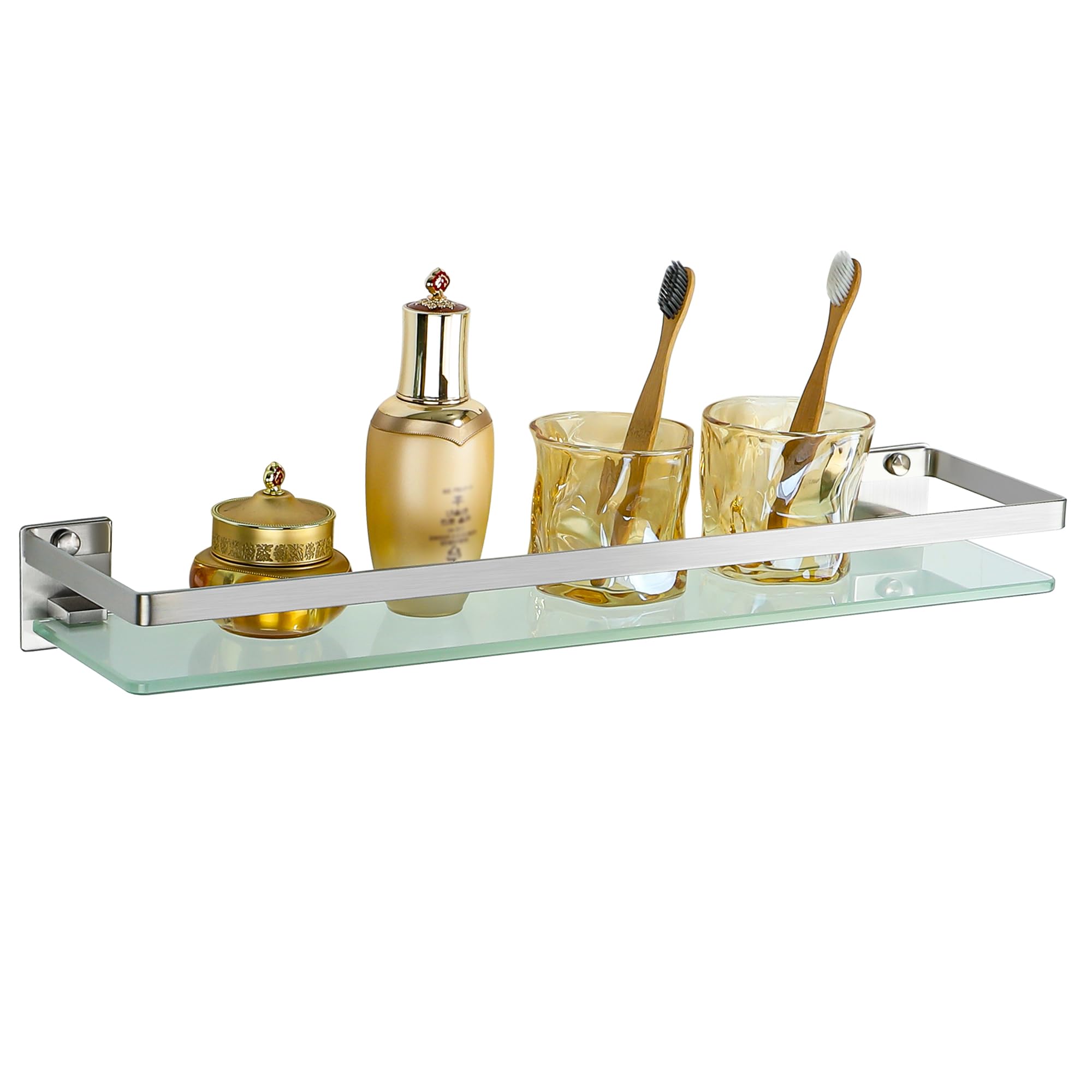 SAYAYO Bathroom Shelf Tempered Glass Shelf Wall Mounted 50CM with Large Capacity Brushed Shower Storage with SUS304 Stainless Steel Rail