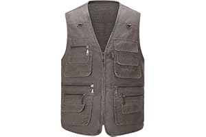 Hbufnha Men's Casual Safari Travel Vest 16 Pockets Outdoor Work Vest Sleeveless Jacket Fishing Hiking Photograph