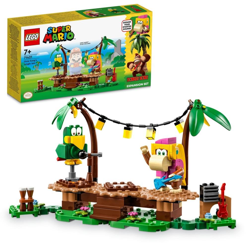 LEGO Super Mario Dixie Kong's Jungle Jam Expansion Set with Dixie Kong and Squawks the Parrot Figures, Buildable Toy to Combine with Starter Course 71421
