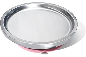 Avanchy Open Baby Plates with Suction – Stainless Steel Divided Plates for Toddlers, BPA-Free, Dishwasher Safe, Unbreakable, Non-Toxic, 100% Silicone Suction – Pink