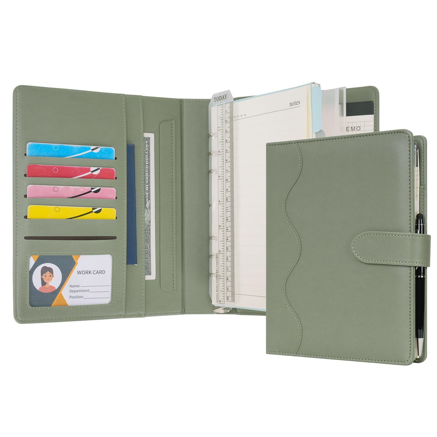 WASON A5 Diary Leather PU Lined Notebook Refillable Paper Journal, Removable Ring Binder Portfolio with Clipboard Writing Notepad and Pen for Travel Business School Agenda Organizer (Green)