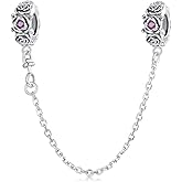 Safety Chain Charms with 2 Rubber Spacer Stoppers 925 Sterling Silver Beads fit Pandora Bracelet for Women