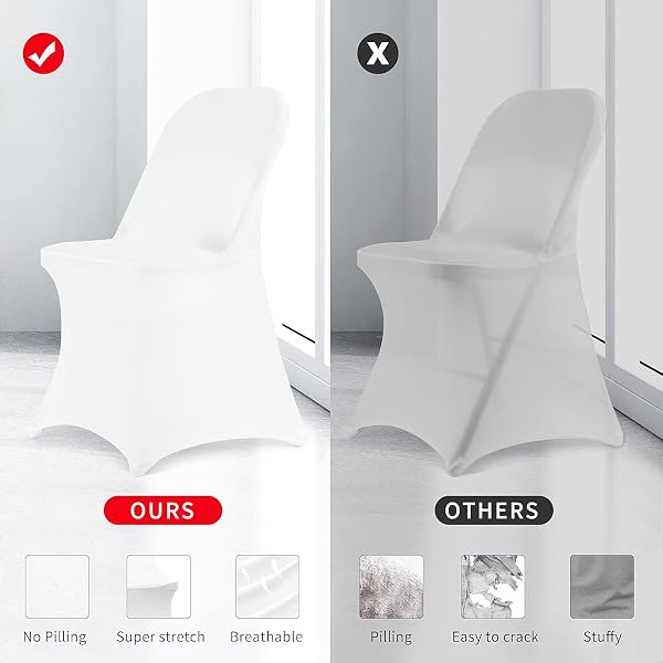 HAINARVERS STRETCH SPANDEX FOLDING CHAIR COVERS 50PCS, UNIVERSAL FITTED CHAIR COVER PROTECTOR FOR WEDDING, PARTY, BANQUET, HOLIDAYS, CELEBRATION, DECOR (WHITE, 50 PCS)