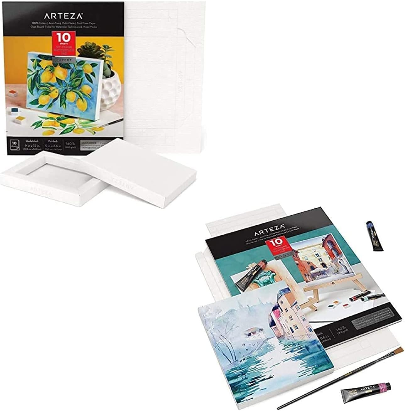 Arteza Watercolor Paper Foldable Canvas Pad, Folded Size 7x8.6 10 Sheets and 5x6.6 Inches 10 Sheets Bundle, Painting Art Supplies for Artist, Hobby Painters & Beginners