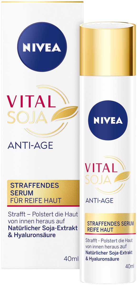 NIVEA Vital Soy Anti-Age Serum for Mature Skin (40 ml), Moisturiser with Natural Soy Extract, Firming Serum with Hyaluronic Acid