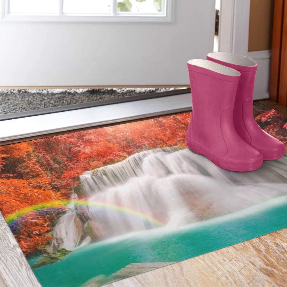 CUXWEOT Indoor Outdoor Doormat Non-Slip Backing Ultra Absorbent Mud Wonderful Waterfall Rainbow Door Mat Home Office Decorative Entry Rug Garden Kitchen Mats 23.6 x15.7 Inch : Garden & Outdoor