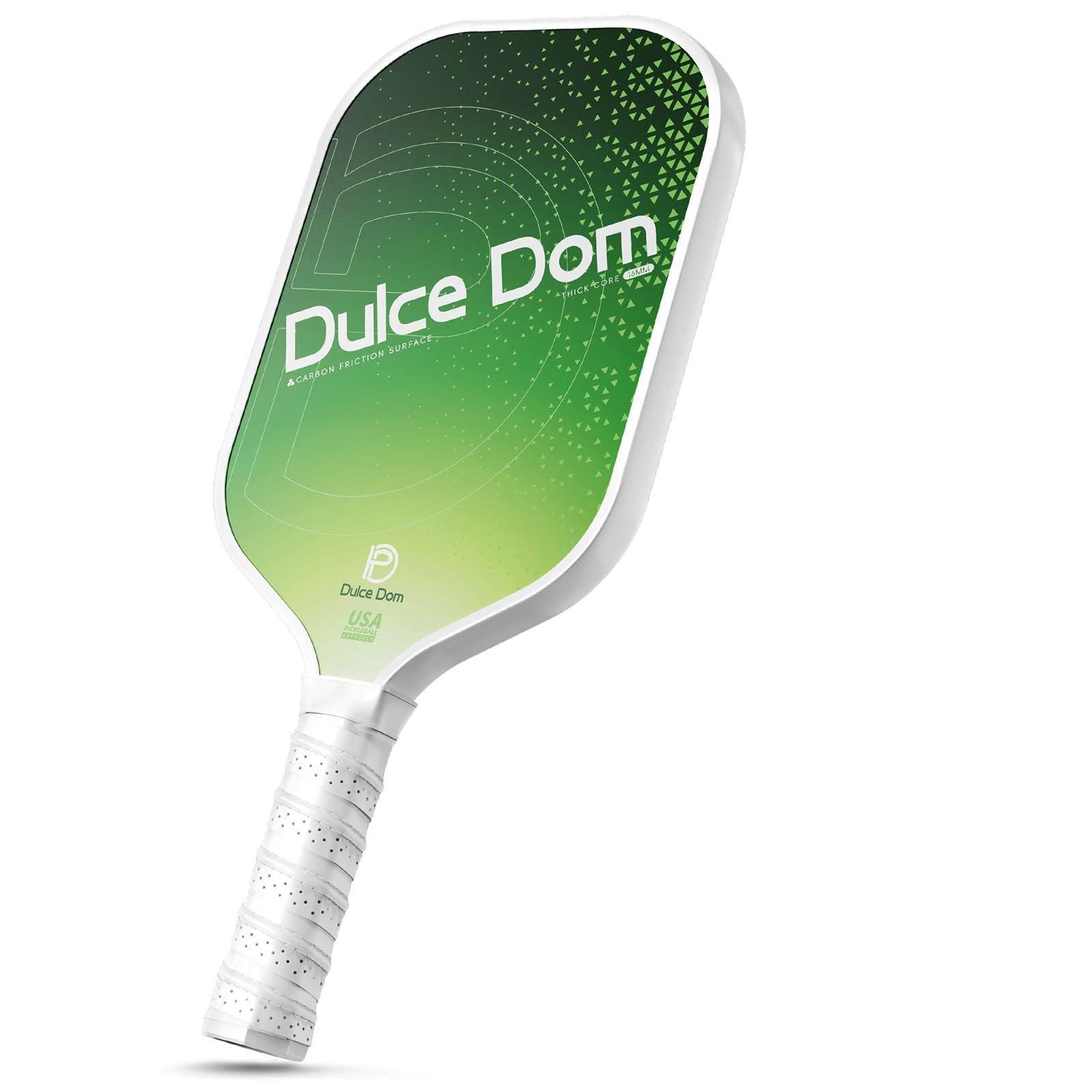 DULCE DOM Professional Carbon Fiber Pickleball Paddle with 16mm Honeycomb Core, Non-Slip Handle and Larger Sweet Spot, Lightweight Precision Pickleball Racket for High Spin & Powerful Shots, Green Image