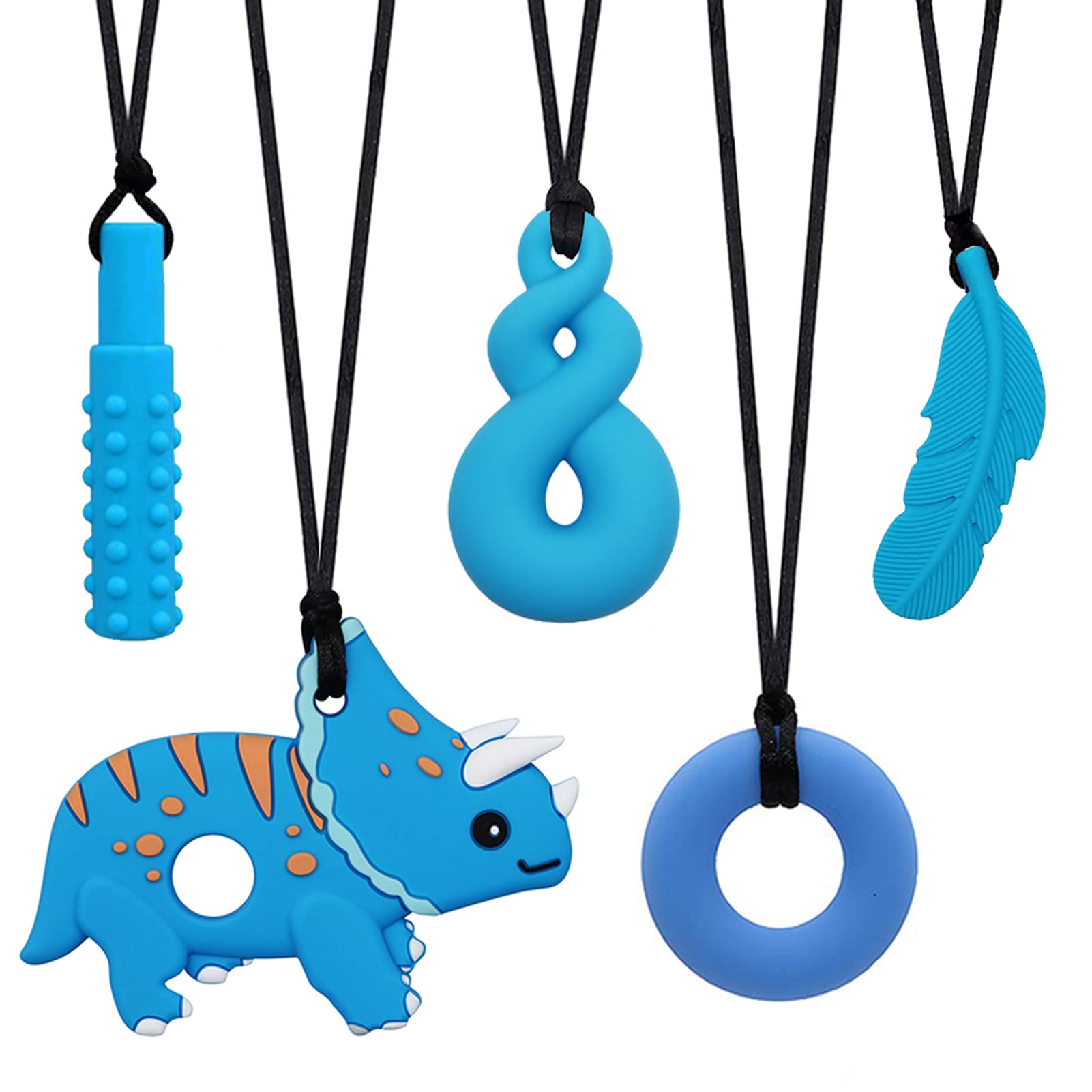Chew Necklaces for Sensory Kids, 5 Pack Chewy Necklace Sensory for Boys and Girls with ADHD, SPD, Autism, Silicone Autism Sensory Products for Adult Reduce Chewing Anxiety Fidget