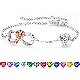 Iefil 925 Sterling Silver Charm Link Birthstone Bracelet, Anniversary Birthday Gifts for Women, Mothers Day Valentines Christmas Gifts for Wife Girlfriend Daughter