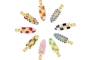 KESAPLAN 9PCS No Bend Hair Clips, Checkerboard No Crease Curl Pins, Acrylic Resin Flat Styling, Colorful Bang Seamless Duckbill Barrette for Makeup Hairstyle Accessories for Women Girls