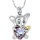 Imrsanl Elephant Urn Necklace Cremation Jewelry for Ashes Stainless Steel Heart Crystal Memorial Pendant Human Pet Ash Holder Keepsake Gift for Women Men