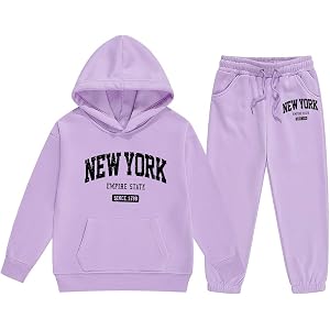 Girls 2 Piece Sweatsuit Outfits Cute New York Hoodie Sweatshirt Joggers Sweatpants Boys Matching Sets Back to School Clothes