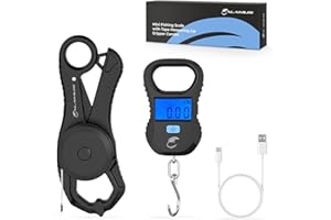 Calamus Lightweight Fish Scale & Lip Grip Combo, Rechargeable Digital Scale with USB Cable, 55lb Capacity, Lip Gripper with Soft Retractable and Detachable Measuring Tape, Fishing Gifts for Men