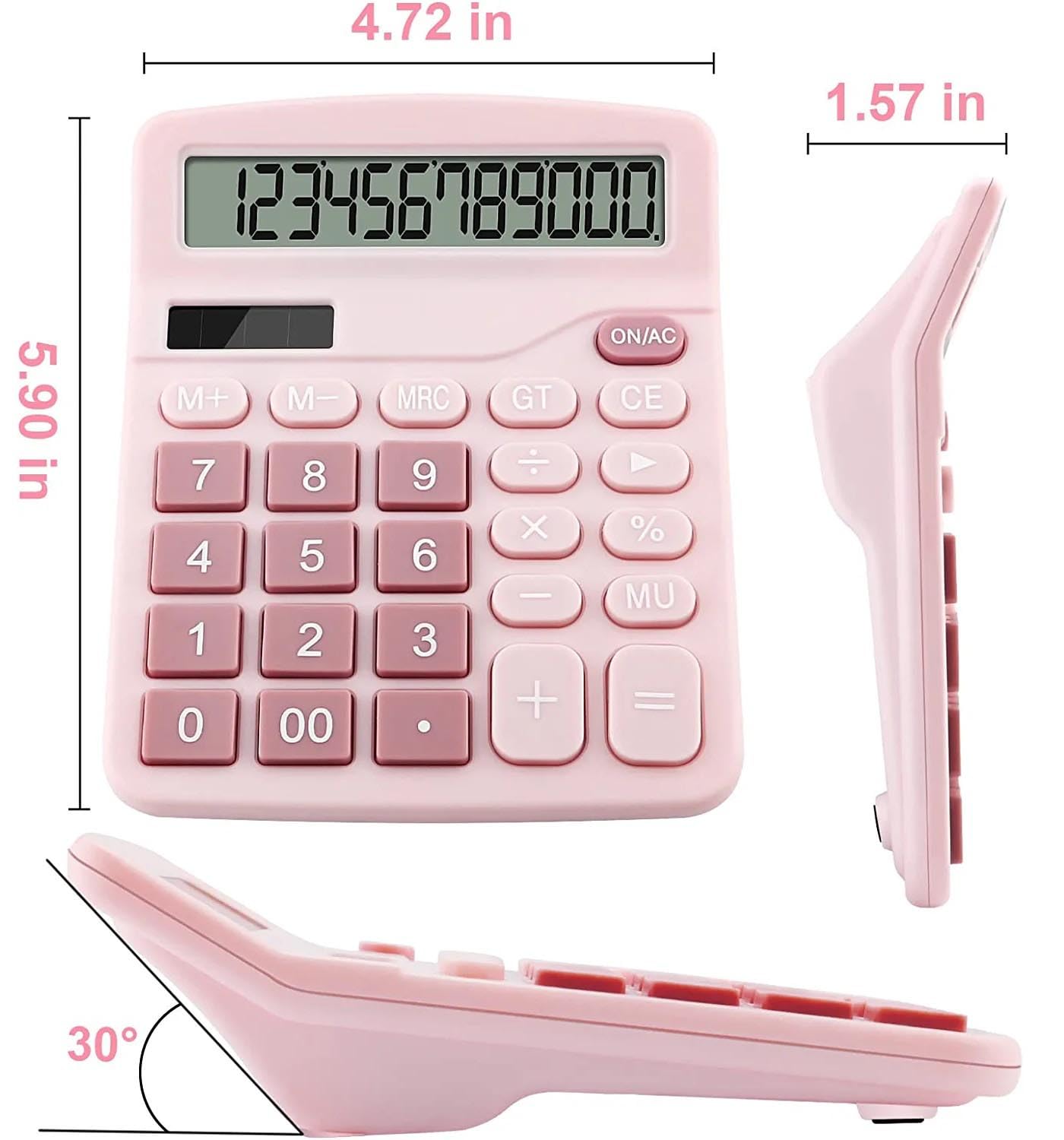 Office Desk Calculator, Cute Calculator for Kids, Basic Calculators Desktop, Dual Power Simple Financial Calculator with Big Button Large Display for Office Home and School (Pink)