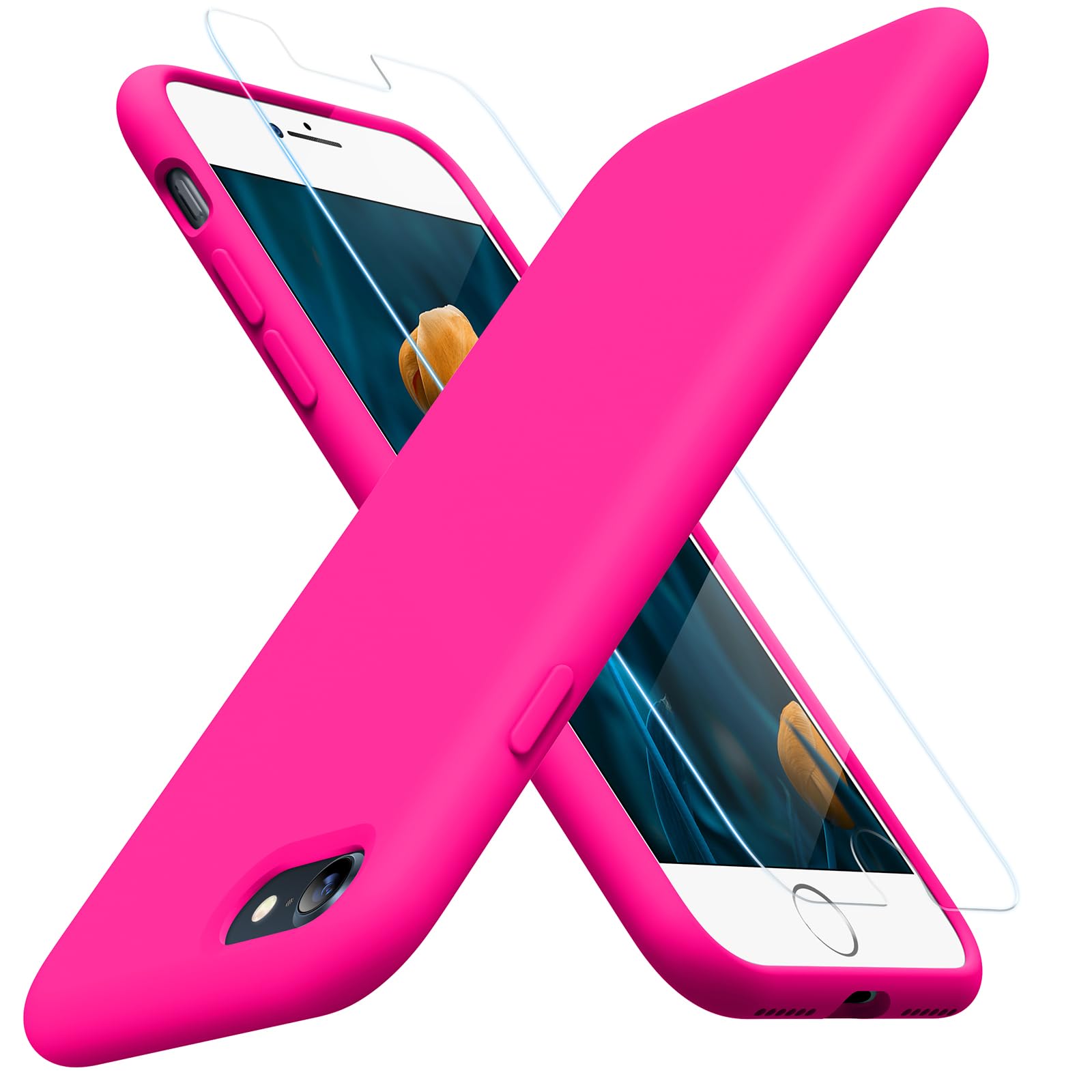 Photo 1 of Miracase Ultra Slim Designed for iPhone SE Case 2022(3rd Gen)/iPhone SE 2020 Case(2nd Gen)/iPhone 7 Case/iPhone 8 Case with Screen Protector, Multi-Color Silicone Shockproof Phone Case(Hot Pink)