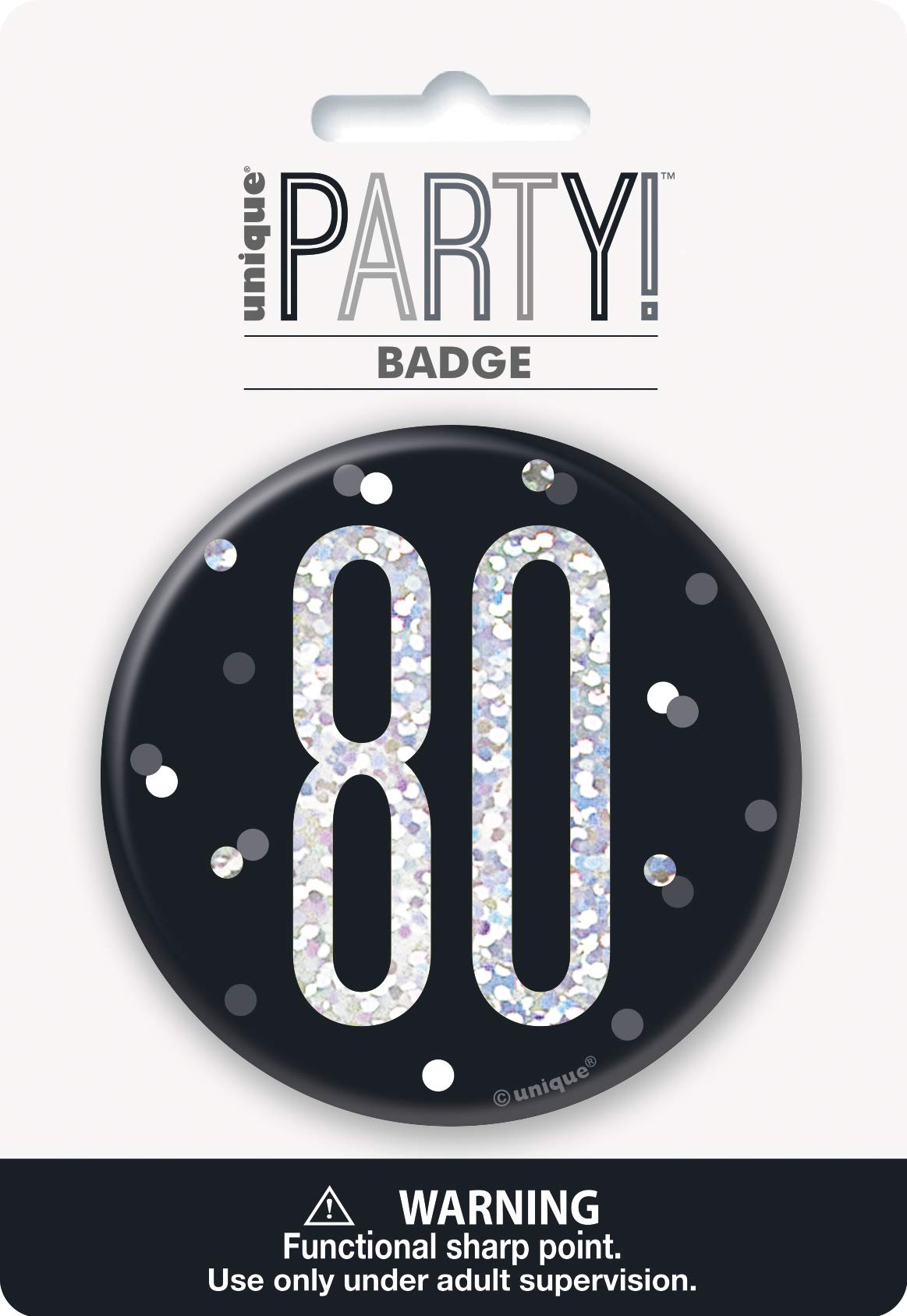 Round Prismatic 80th Birthday Badge | Party Accessories | Black | 1 Pc.