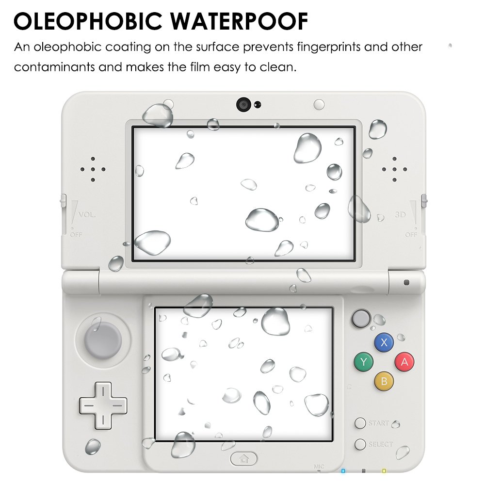 Screen Protector Compatible Nintendo New 3DS, AFUNTA 2 Pack (4 Pcs) Tempered Glass for Top Screen and HD Clear PET Film for Bottom Screen Accessory