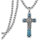 Cujiesp Dream Catcher Cross with Feather for Turquoise Cross Necklace Tribal Necklaces 925 Sterling Silver Western Indian Pendant Dreamcatcher Southwestern Native American Jewelry Gifts for Men