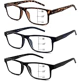 HIYANJN 3 Pack Progressive/Bifocal Reading Glasses for Men Blue Light Multifocal Readers With Rectangular Frame Lightweight