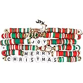 MMIUAEG Handmade Christmas Heishi Bracelets for Women Boho Stackable Polymer Clay Beaded Stretch Bracelets Elastic Jewelry Merry Christmas Gifts Holiday Party New Year Gifts
