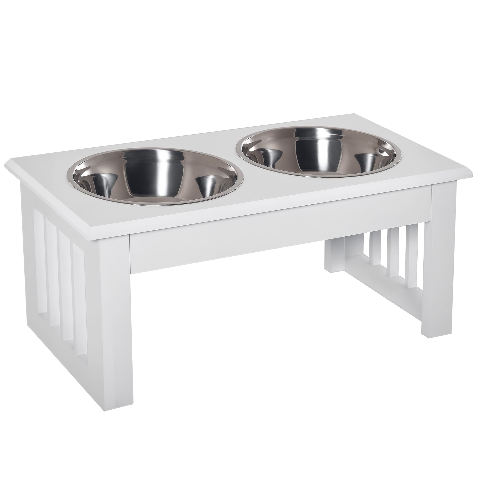 pawhut Stainless Steel Raised Dog Feeding Bowls with Stand for Extra Small and Small Dogs Elevated Twin Pet Bowls Water Food Feeder 44L x 24W x 15H cm - White