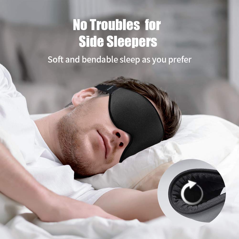 2020 Upgraded Sleep Eye Mask for Women Men, Soft Lycra Material Eye mask for Sleeping 3D Contoured Cup Sleep Mask & Blindfold,100% Black out Light Sleeping Mask for Travel, Nap, Yoga Meditation(Black)