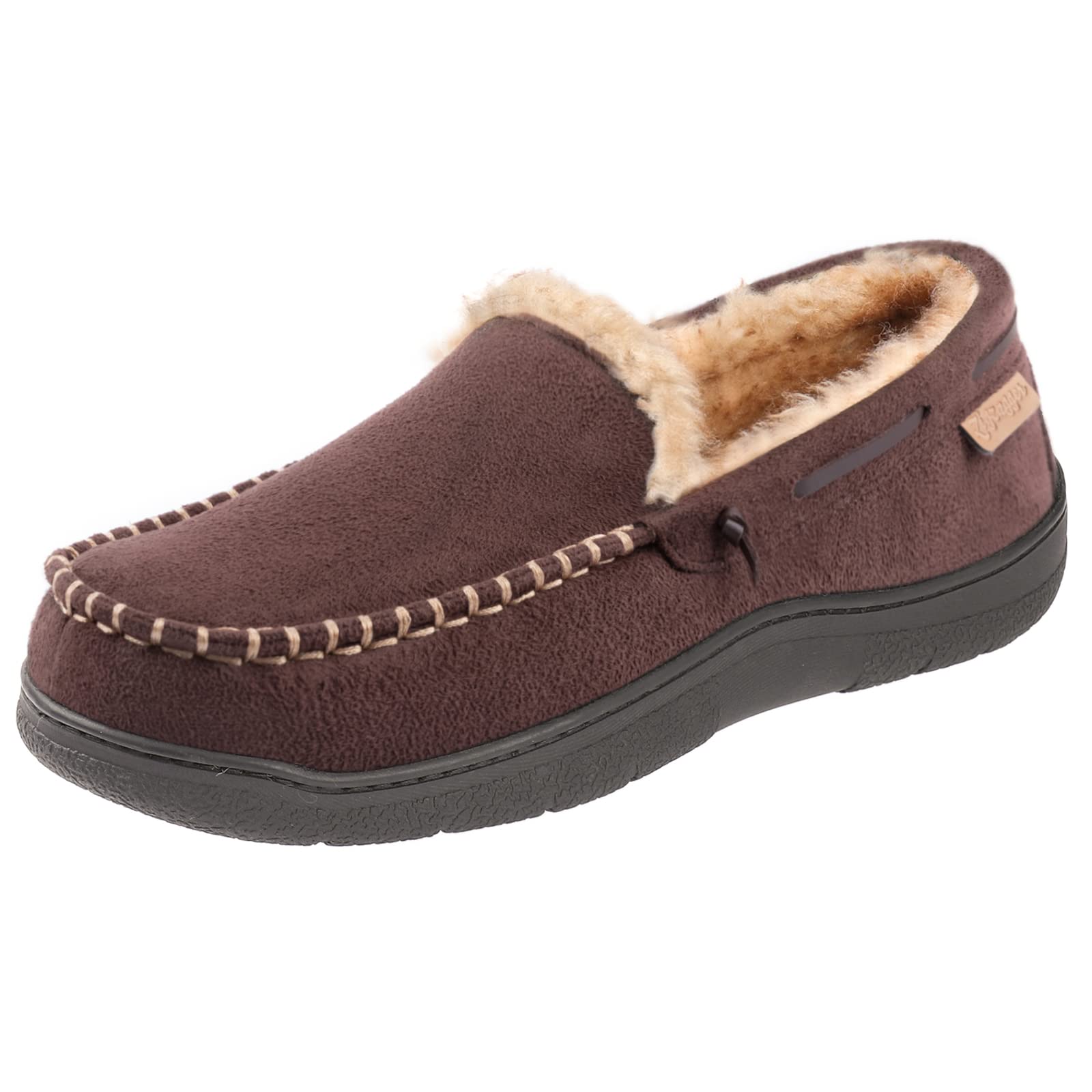 Zigzagger Men's Slip On Moccasin Slippers, Indoor/Outdoor Warm Fuzzy