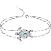 Fenthring Turtle Anklet Sea Turtle Ankle Bracelets for Women Moonstone Tree of Life Anklets Sterling Silver 925 Beach Ocean Theme Jewelry Mothers Day Gifts