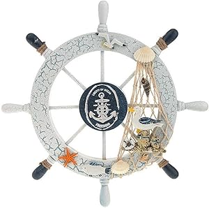 FRECI Nautical Bathroom Accessories Wooden Beach Boat Ship Steering Wheel Bedroom Wall Decor, B