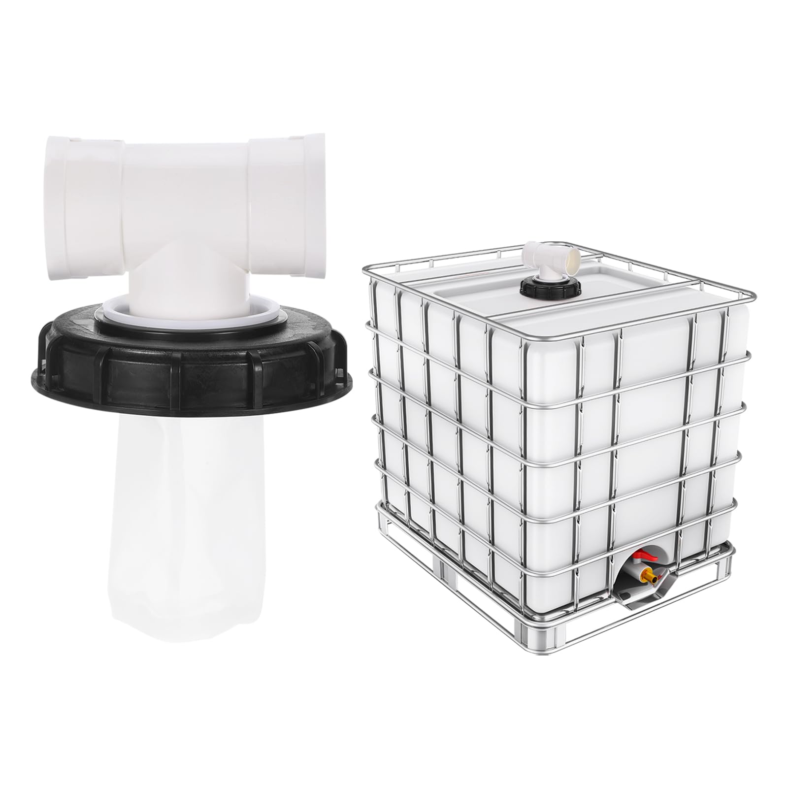 PATIKIL T-Shape IBC Lid Filter Cover 163mm Plastic Ton Barrel Cover with Washable Nylon Filter IBC Tote Hose Adapter IBC Tank Container for Rain Tank 1000L IBC Tank, Black White