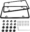 Indeed BUY Newest 2 Pcs 4 Holes Stainless Steel Black License Plate Frame,Car Licenses Plate Covers Holders Frames for Plates with Screw Caps.