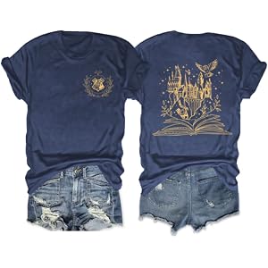 Magical Shirts for Women Book Magic Graphic T-Shirts Flourish and Blotts Shirt Wizard Costume Tops Vacation School Clothes