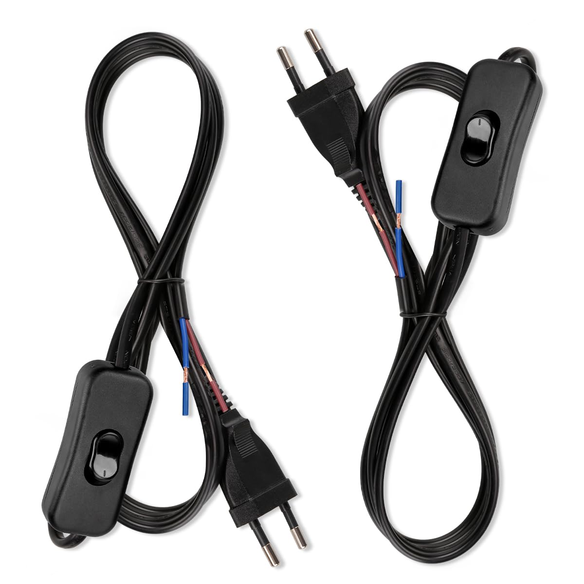 Lamp Cord with Button Switch, Black Wire Plugin, Stripped Ends Ready for Wiring GLADFRESIT, 6 Feet, 180 CM