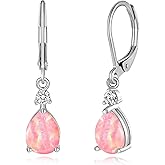Deerllia Drop Dangle Earrings for Women, Pear Cut Created Opal Teardrop Earrings, Silver Rose Gold Plated Copper Brass Micro Jewelry Gifts Box