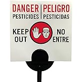 SmartSign (20-Pack) Bilingual Danger Pesticides Keep Out Yard Sign with Stake, 16 mil HDPE Plastic, Red/Black on White, 4"x4" Lawn Sign + 16" Stake Kits, Made in USA