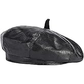 ZARSIO 8 Panels Newsboy Cap, PU Leather French Artist Beret Hat Fiddler Cap for Women Black