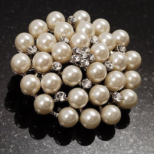 Snow White Simulated Glass Pearl Corsage Brooch, silver, white / ivory, iridescent - Image 4