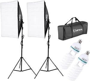 Kshioe Photography Softbox Lighting Kit Continuous Lighting System Photo Equipment Soft Studio Light with Light Stands and Convenient Carry Bag (with 2 softbox Light)