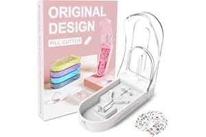 E ENASUE Pill Cutter with Medicine Labels Stickers, Easy to Carry and Use Pill Splitter, Pill Splitters and Provide Drug Prompts，Assist Family Members in Using Drugs Quickly and Safely (White, Small)