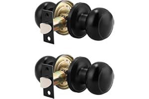 Probrico (2 Pack Round Passage Door Knob (Non-Locking Knobs), Keyless Doorknobs Interior/Exterior Door Lockset, Passage Knobs for Hallway/Closet, Black Finish Modern Design Door Hardware