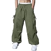 Susclude Parachute Cargo Pants for Men Loose Fit Baggy Sweatpants Casual Pant with Pocket Outdoor Drawstring Trousers 2025