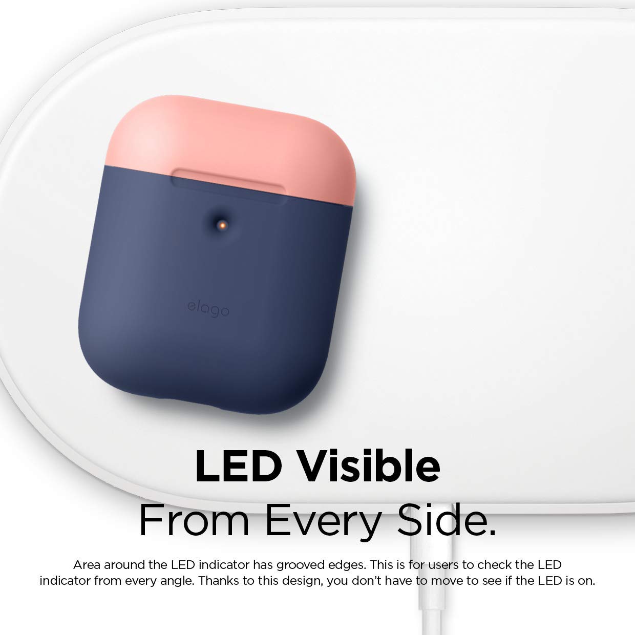 Accessori audio e video LED anteriore visibile Supporta la ricarica  wireless 2 cappucci e 1 corpo elago A2 Custodia Duo Hang in Silicone  compatibile con Apple AirPods 2 Custodia Wireless Indaco Jean/Classico