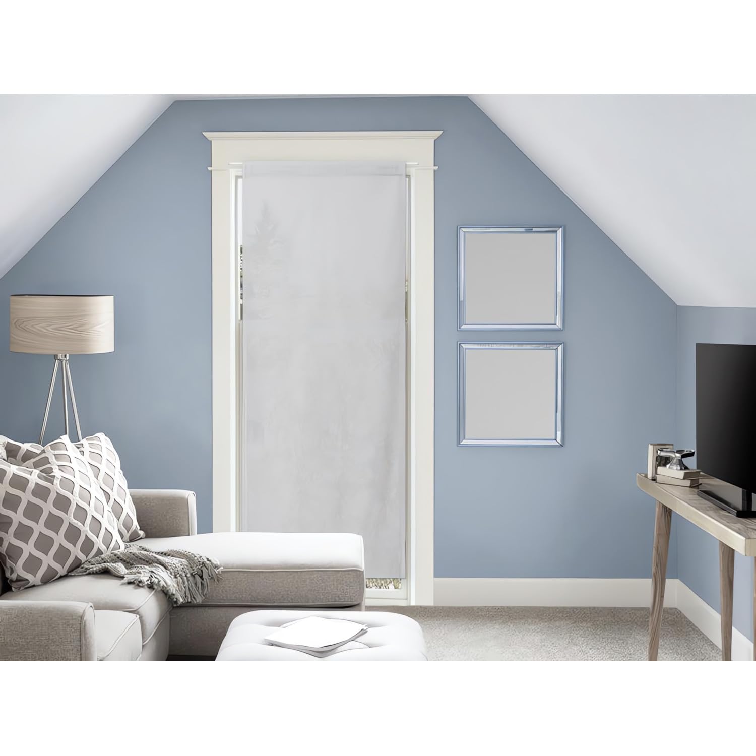 Soleil d'ocre, Panama Voile Door Window Curtain Cotton, Grey, 90 x 200 cm